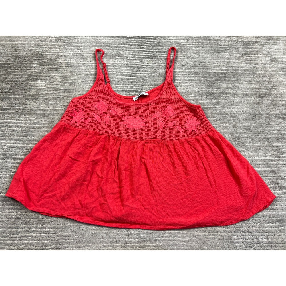 Cotton On Cami Top Womens L Red Floral Embroidered Crochet Yoke Boho Babydoll